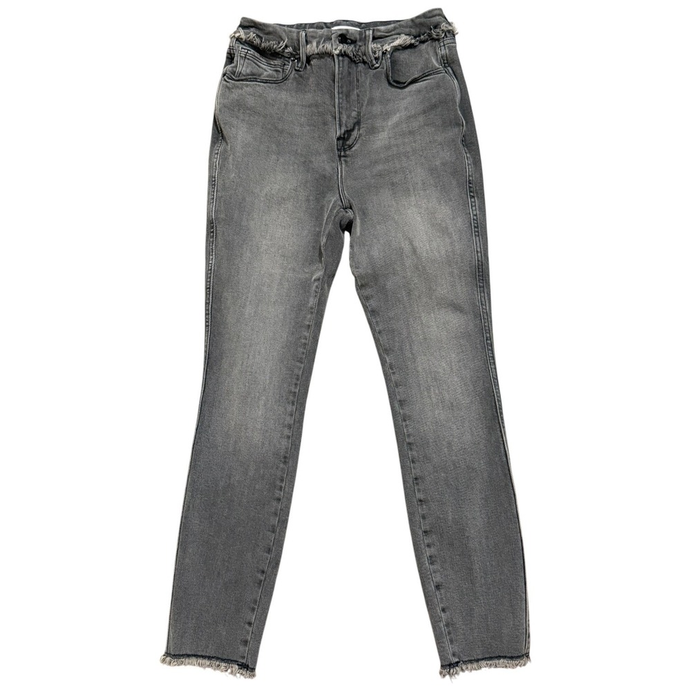 Good American Frayed Waist High Rise Skinny Jeans Grunge Chic Size 4/27 Raw Hem